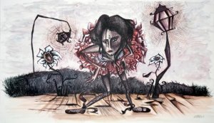 SELF PORTRAIT WITH TUTU - 120x60 cm - acrylics and pen on canvas