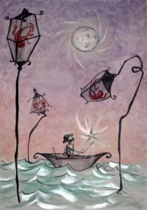 THE CAPTAIN AND THE STAR - 130x80 cm - acrylics and pen on canvas