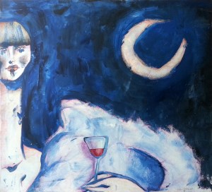 WOMAN WITH A GLASS OF WINE - 110x100 cm - acrylics and pen on canvas