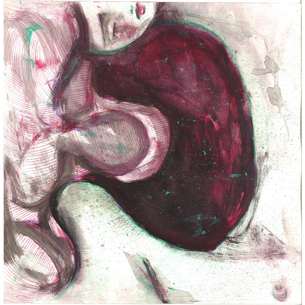 RED HALF FACE - 30x30 cm - acrylics and pen on paper