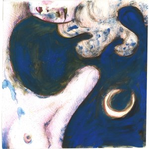 BLUE MOON HALF FACE - 30x30 cm - acrylics and pen on pape