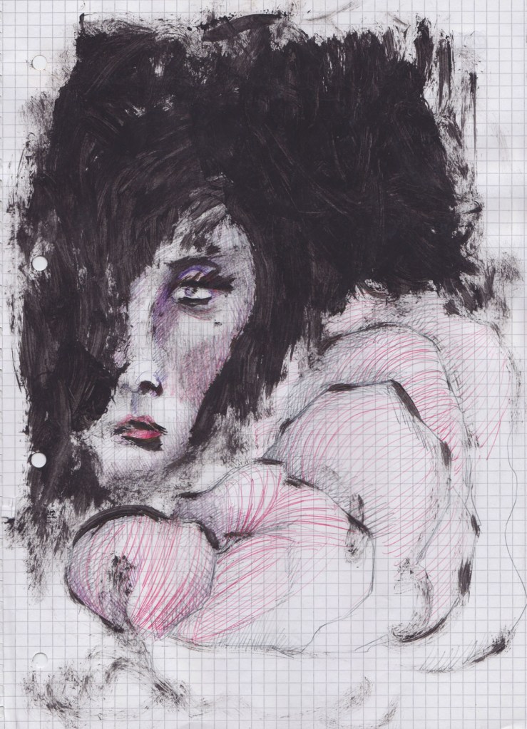 DARK FACE - 21x29 cm - acrylics and pen on paper