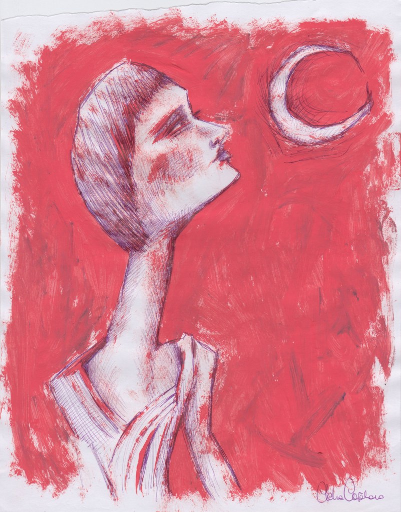 LOOK AT THE MOON - 21x29 cm - acrylics and pen on paper