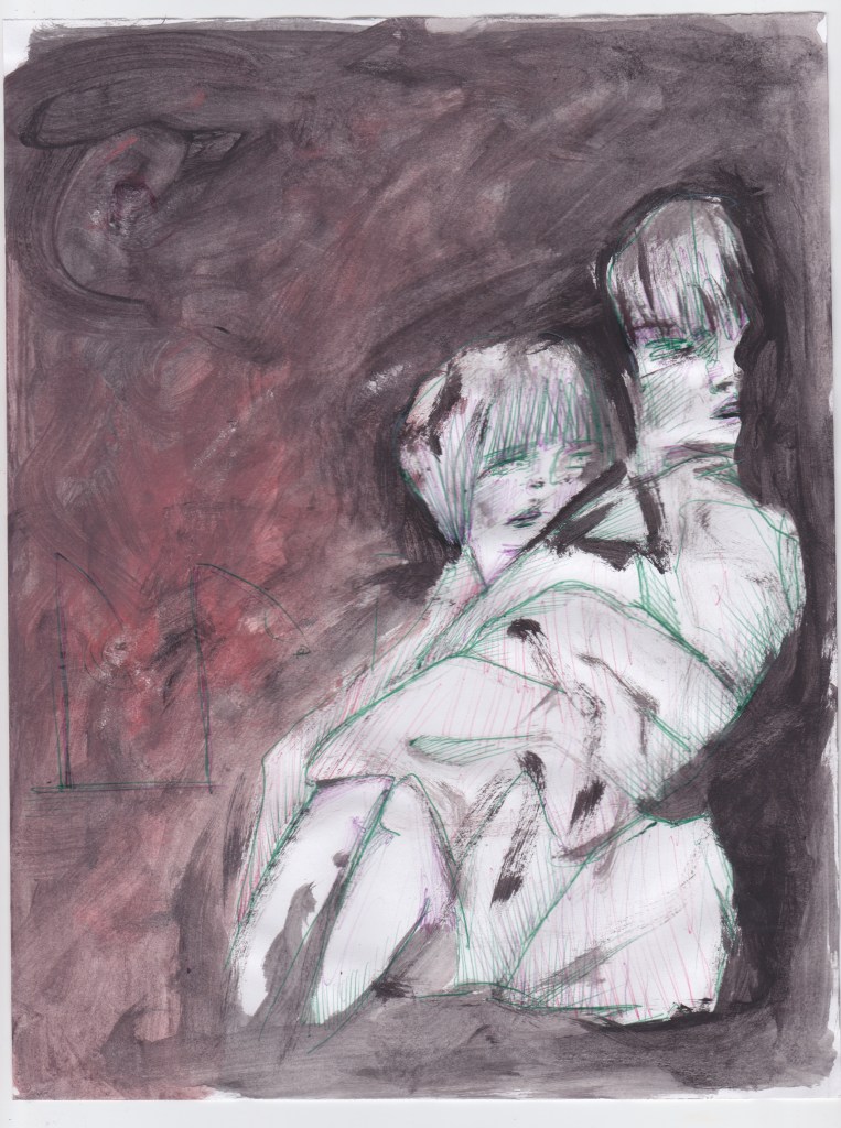 WOUNDED HUG - 21x29 cm - acrylics and pen on paper