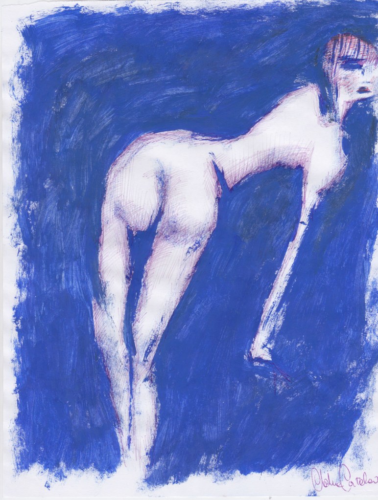 WOMAN IN BLUE - 21x29 cm - acrylics and pen on paper