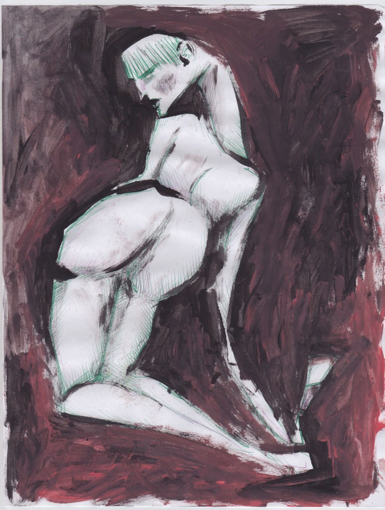 WOMAN WITH DRINK - 21x29 cm - acrylics and pen on paper