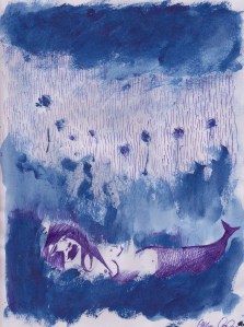 MERMAID ON THE LAWN - 21x29 cm - acrylics and pen on paper