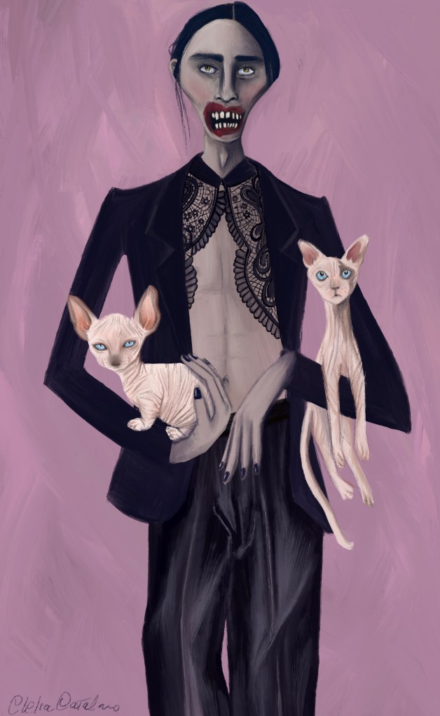 LOCKMOUTH WITH CATS (total look Ann Demeulemeester) - 21x34 cm - digital art