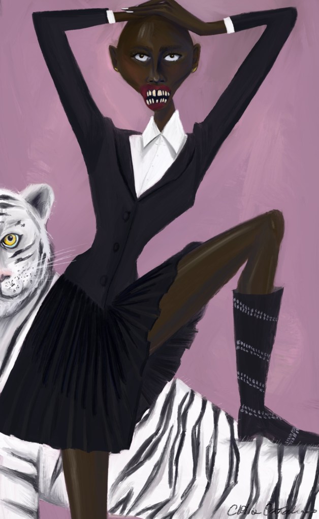 LOCKMOUTH WITH TIGER (total look Ezzedine Alaia) - 21x34 cm - digital art